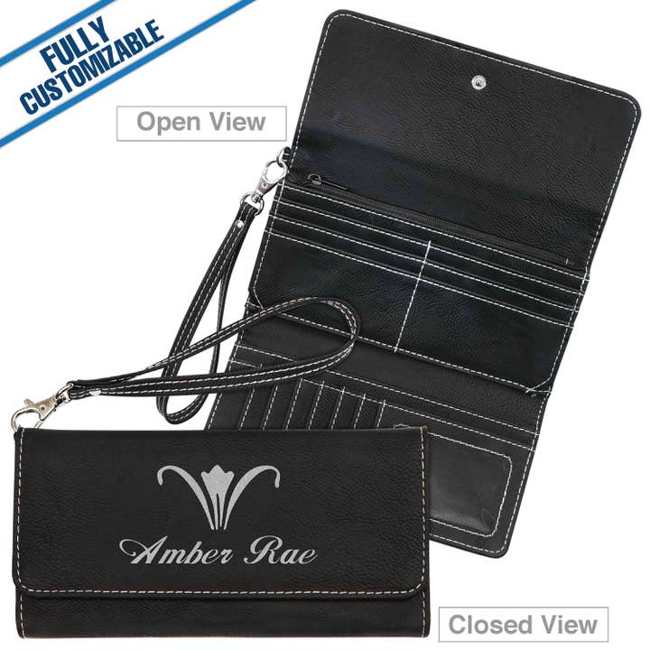 GiftWorksPlus - Wholesale Wallet - Unisex - Engraved Leatherette Long Wallet - Strap -Fully Customizable4