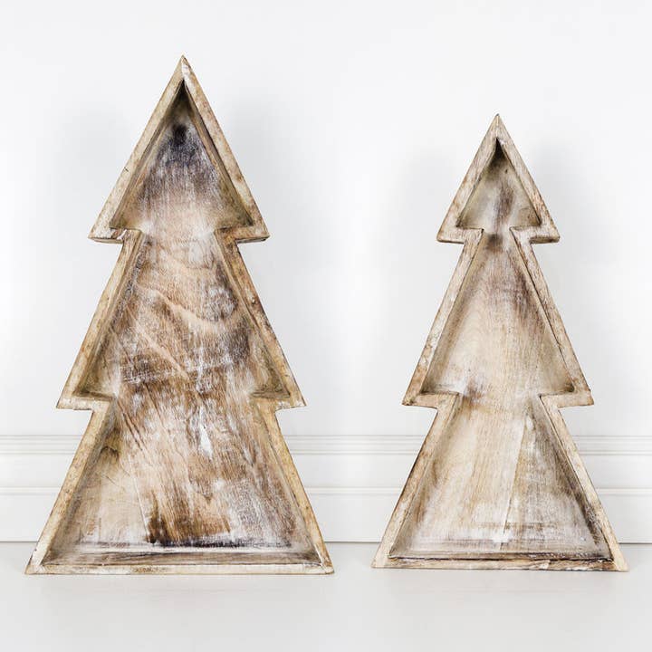 Adams & Co. - Wholesale Decorative Tray - 70672 - 19.5, 17.5 Mango wood trays CHRISTMAS TREES
