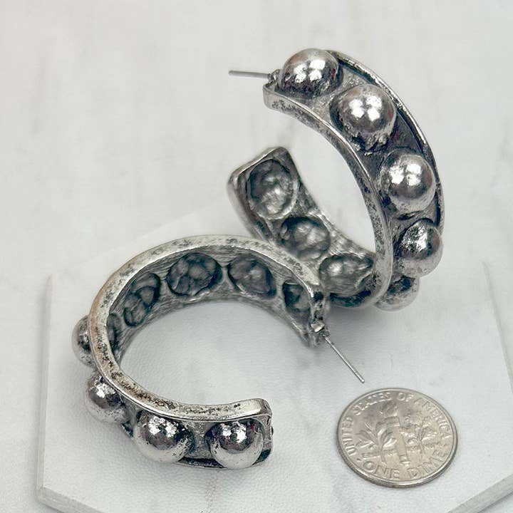 CER240805-01 Boucles d'oreilles cercle en métal argenté pour la vente par Western Elite Jewelry