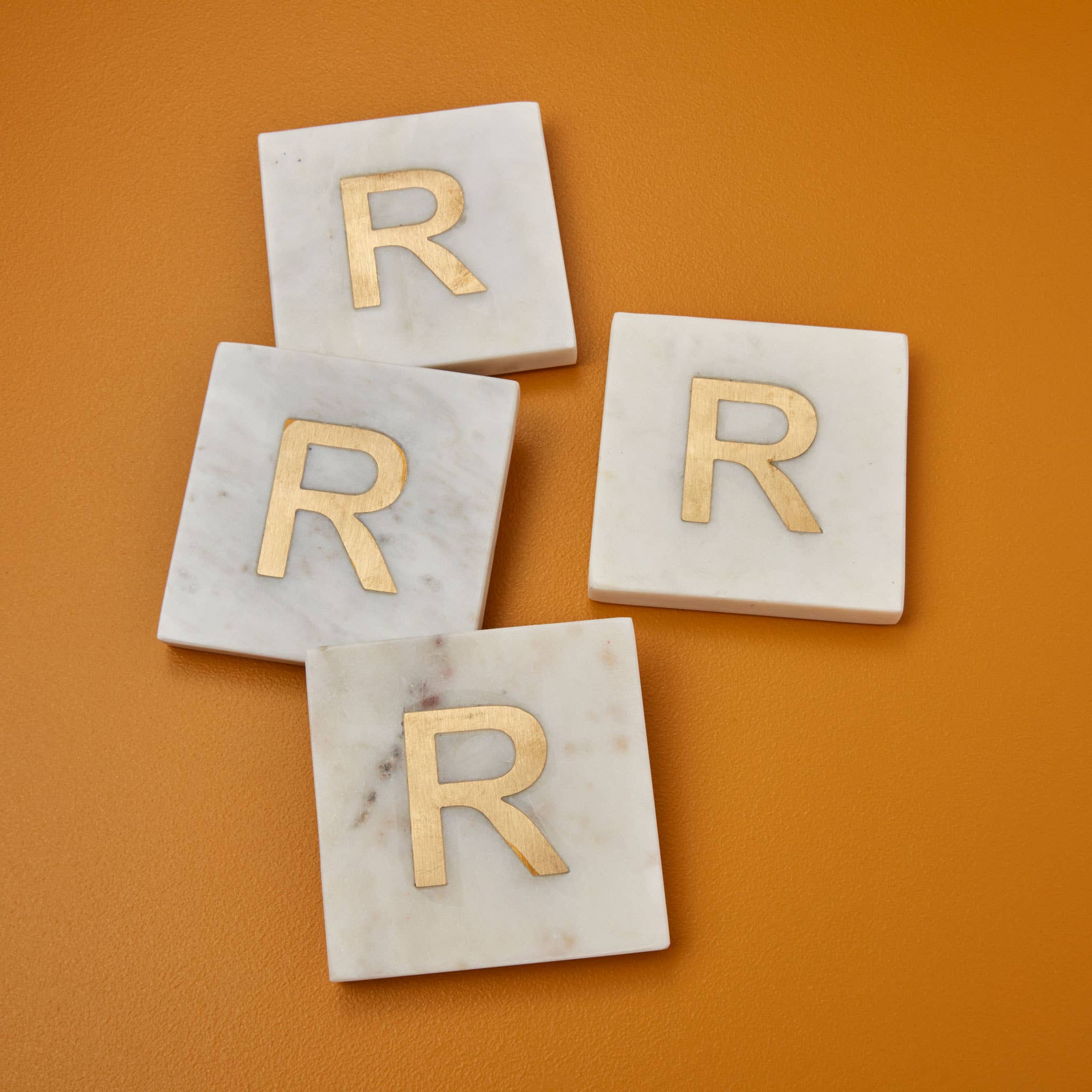 Be Home - Wholesale Coasters - Verona Marble Monogram Coasters Set of 4 - Letter R0