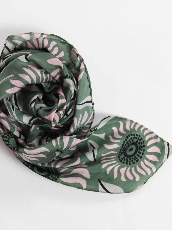 Folly Khaki Silk Square for wholesale by Les Belles Vagabondes