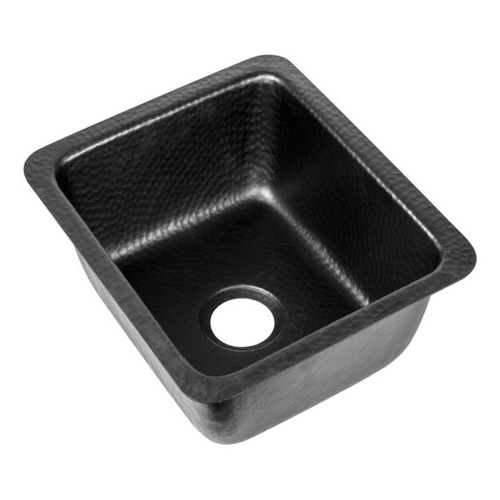 Hand Hammered 17 inch Highball Single Bowl Square Kitchen Sink - Matte Black for wholesale by Monarch Abode