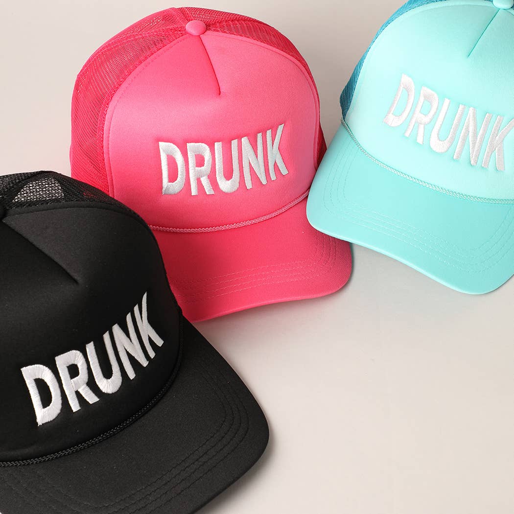 Fashion City - Vente Casquette de camionneur – femme - Casquette de camionneur à dos en maille brodée DRUNK2