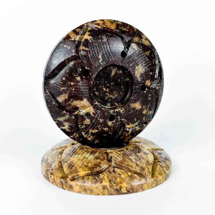Soap Stone Lotus Carved Stick/Cone Burner 2"D (Set Of 2) for wholesale by GREENROOTS USA LLC