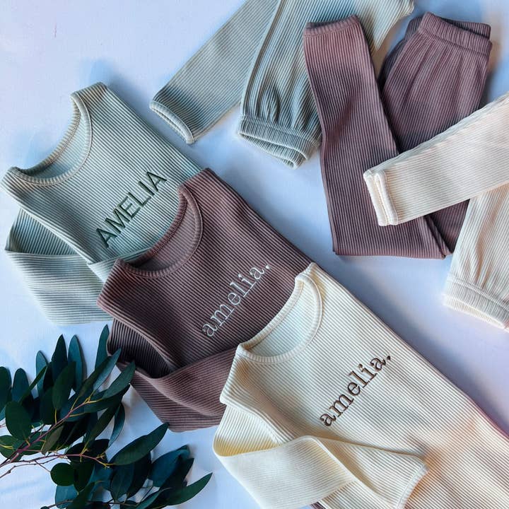 DreamBuy - Wholesale Top & Pant Set - Kids - Personalized Ribbed Lounge Set Pajama Pyjama Tracksuit Pjs