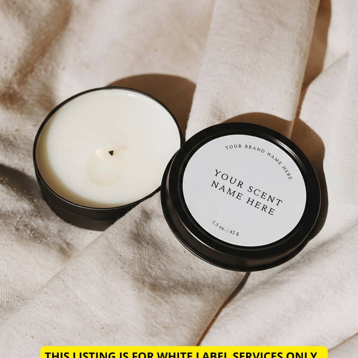 White Label Service Custom (Label Only) 1.5 oz Tin for wholesale by Memory Box Candle Co.