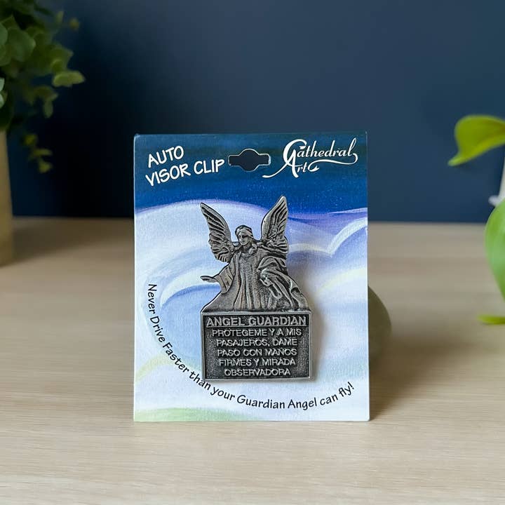Abbey + CA Gift - Wholesale Car Decorative Charm - Unisex - Spanish Guardian Angel Motorist Prayer Visor Clip 1