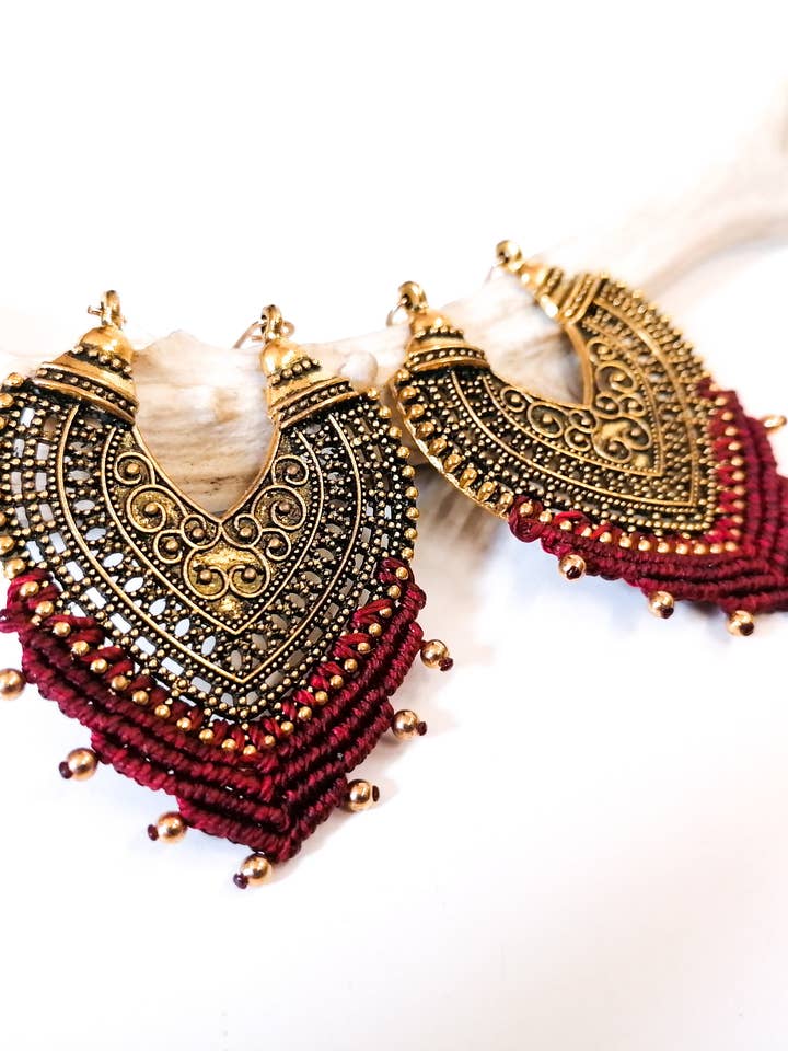 Earrings - ORIENT - Gold - Burgundy for wholesale by De fil en vadrouille