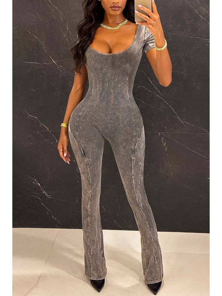 Dalia Studio - Wholesale Jumpsuit - Women's - MINERAL WASH OPEN BACK FLARE JUMPSUIT19