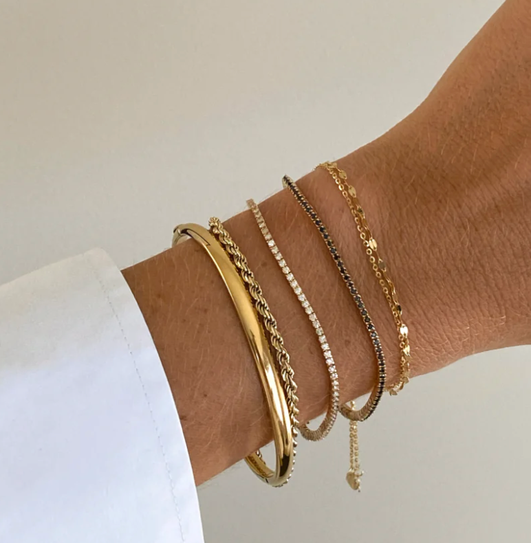 HoopLa - Wholesale Bangle Bracelet - Sofia-Hinge Bangle 14K Gold Stainless Steel Waterproof9