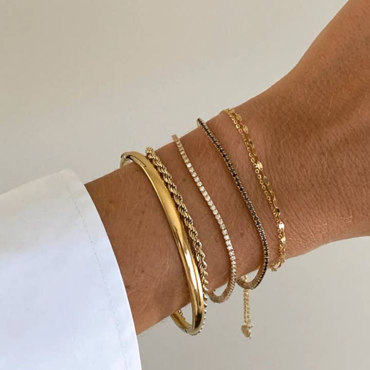 HoopLa - Wholesale Bangle Bracelet - Sofia-Hinge Bangle 14K Gold Stainless Steel Waterproof9