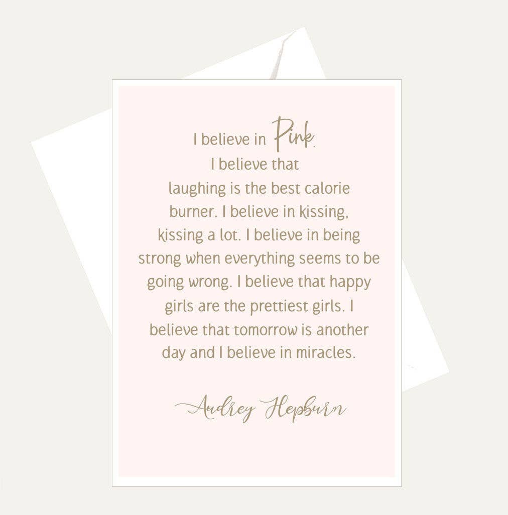 Bellflower Girl - Wholesale Encouragement Card - I Believe in Pink & Kissing - Audrey Hepburn Friendship Card