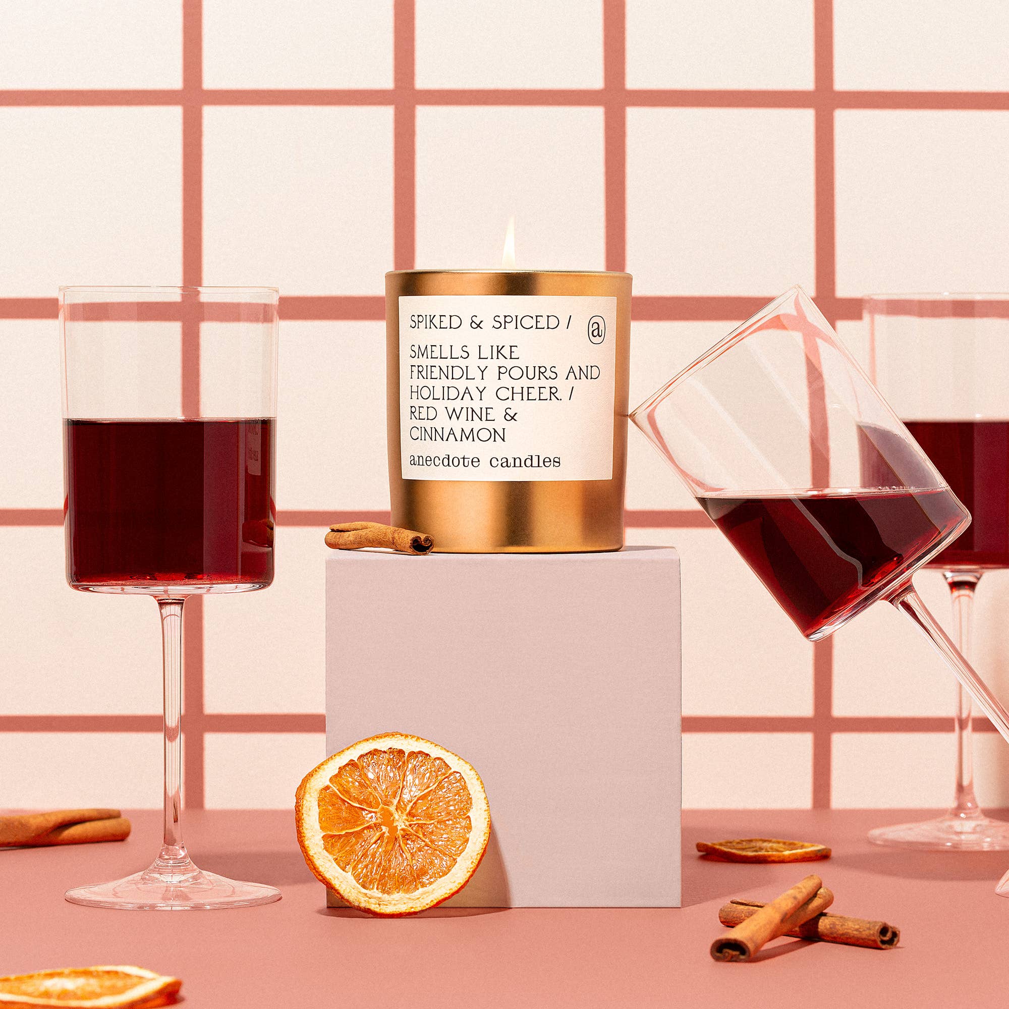 Anecdote Candles - Wholesale Jar/Filled Candle - Spiked & Spiced (Red Wine & Cinnamon) Gold Tumbler Candle1