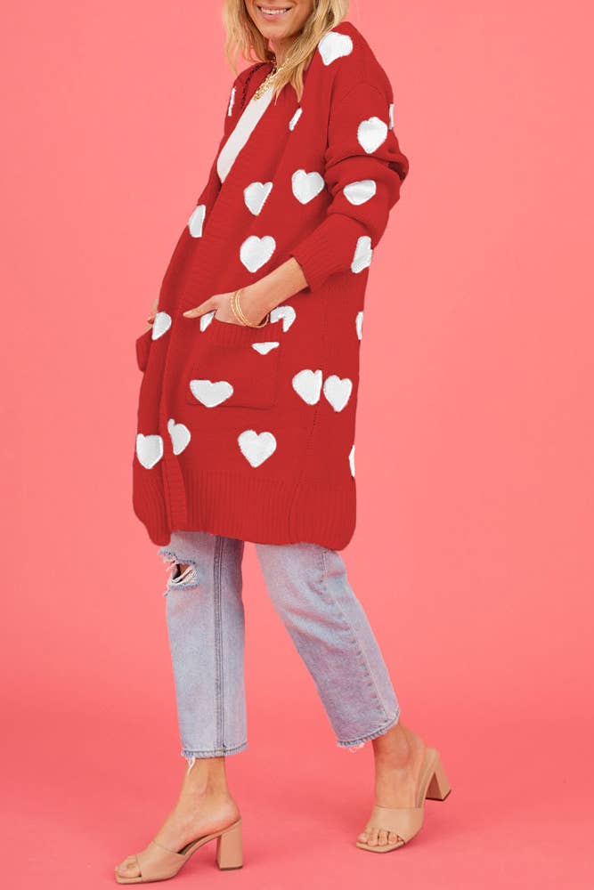 UNISHE - Vendita all'ingrosso Cardigan - Donna - Cardigan lavorato a maglia con motivo a cuore aperto sul davanti SF1001