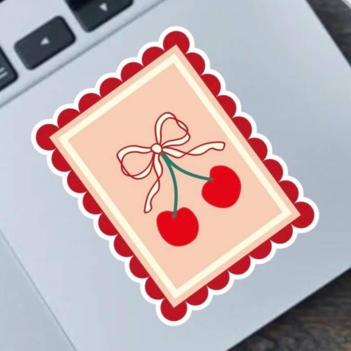 Adesivo in vinile Coquette Girly Cherry Stamp 2,5" per la vendita all'ingrosso da parte di Fable and Flame Co.