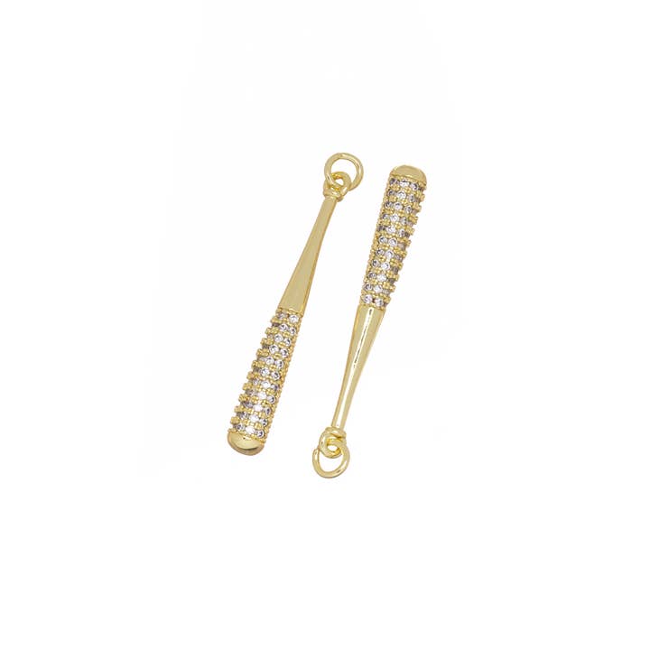 Jewel Pledge - Wholesale Individual charm/pendant - Gold CZ Baseball Fan Charm Baseball Bats for jewelry CPG25862