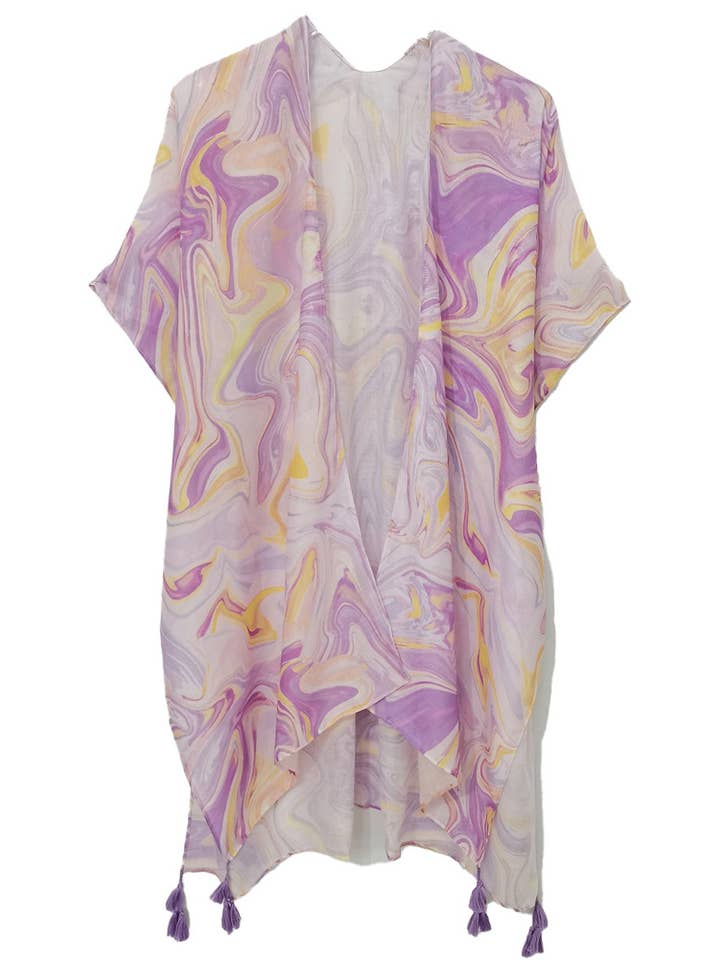 Hana - Wholesale Kimono - Women's - Swirl Print Tassel Summer Kimono Cover Up