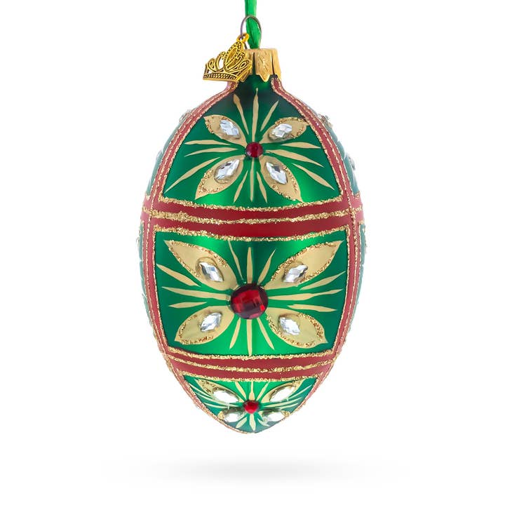 Red Jewel on Green Glass Egg Ornament for wholesale by BestPysanky