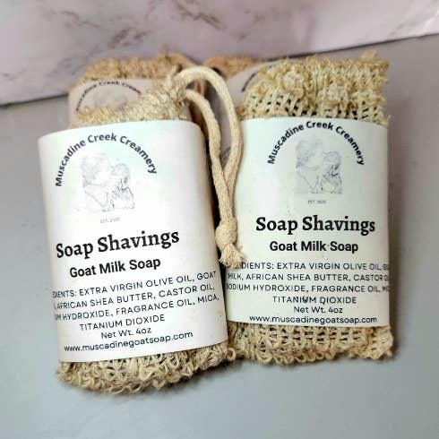 Copeaux de savon au lait de chèvre avec sac réutilisable pour la vente par Muscadine Creek Creamery L.L.C