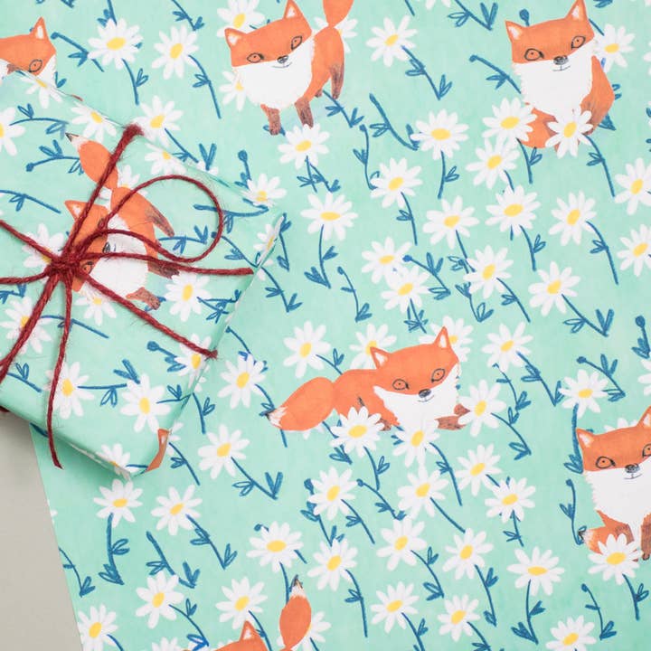 Envoltório de folha plana Foxes & Daisies por atacado de Jo Clark Design
