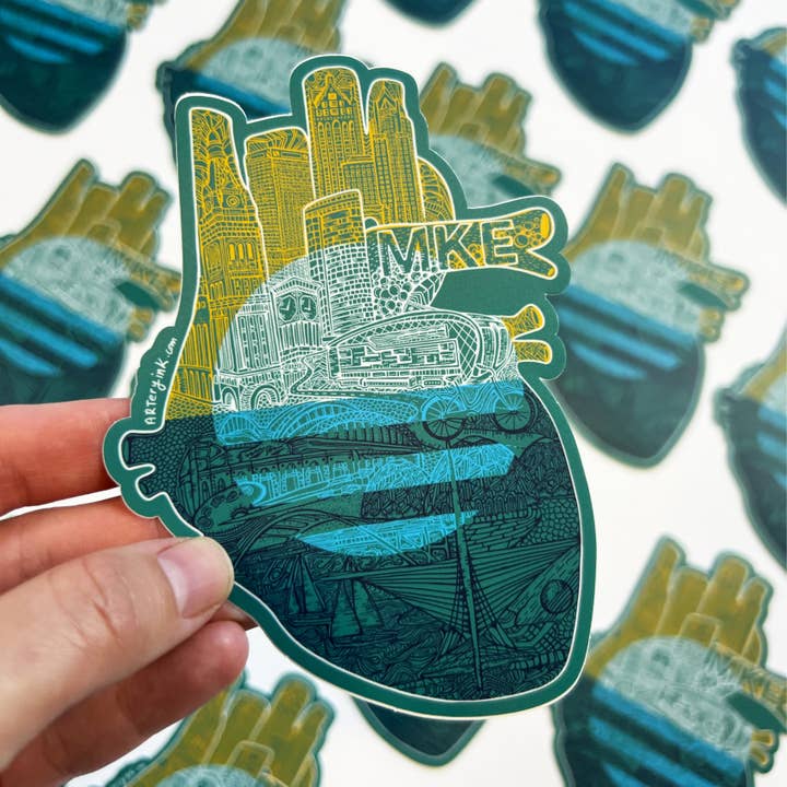 Heart of Milwaukee 2.0 Sticker for wholesale by Artery Ink