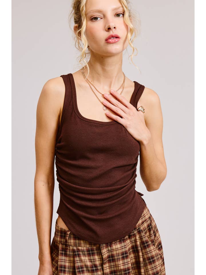 Mimosa - Wholesale Tank Top - Women's - Ruched Side Ribbed Knit Tank with Scoop Neck