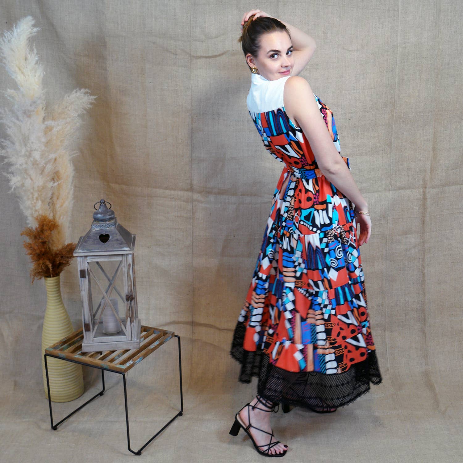 Lalipop Design - Wholesale Dress - Women's - Long Sleeveless Voile Dress with Black Embroidery Detail5