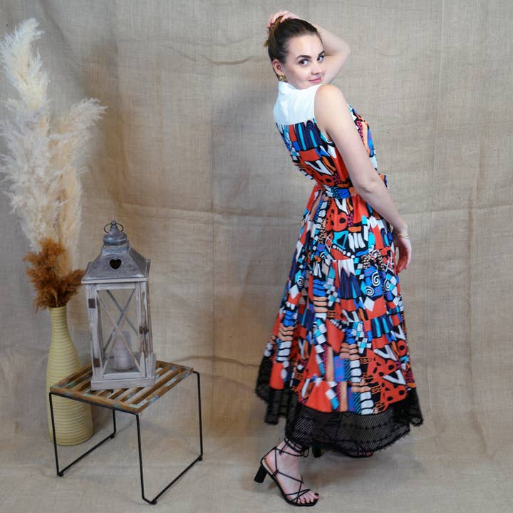 Lalipop Design - Wholesale Dress - Women's - Long Sleeveless Voile Dress with Black Embroidery Detail5