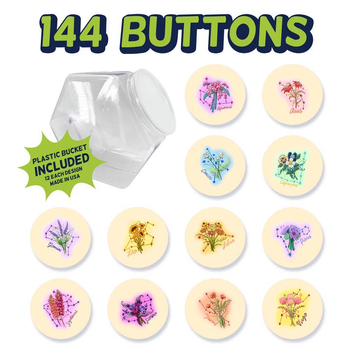 Boutons en forme de fleurs du zodiaque, 144 unités pour la vente par Lucky Mfg. Co.