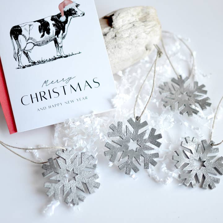 Moss Bags - Wholesale Ornament Set - Leather Snowflake Ornament Box Set: 4 Leather Snowflake Ornaments + 1 Christmas Card7