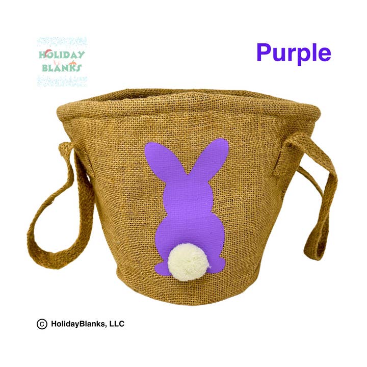 Holiday Blanks - Wholesale Basket - Burlap Easter basket embroidery blanks with puffy tailed bun