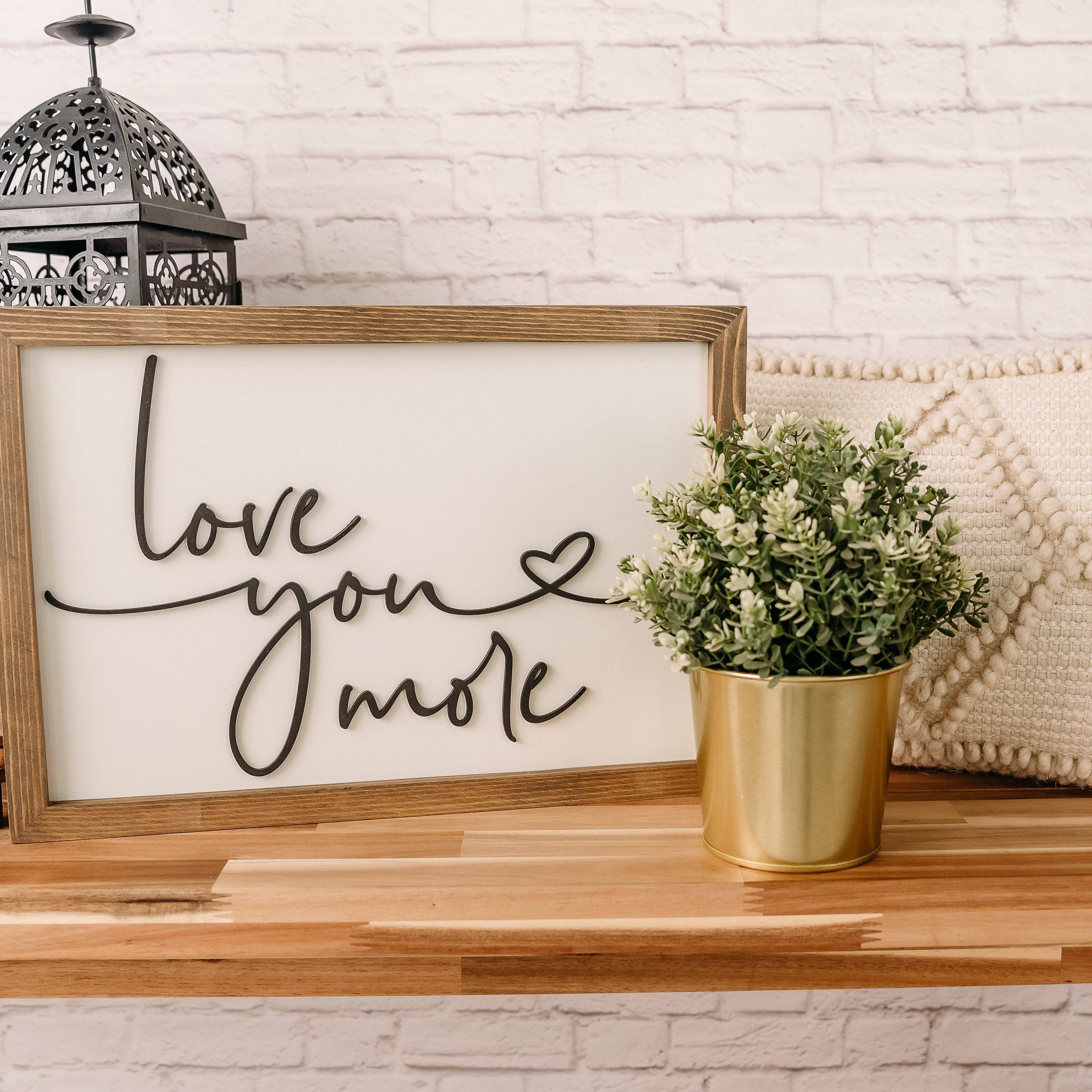 Nail and Hook Laser Cut Home Decor - Wholesale Sign - Love You More | 11x16 inch Wood Framed Sign | 3D Lettering1