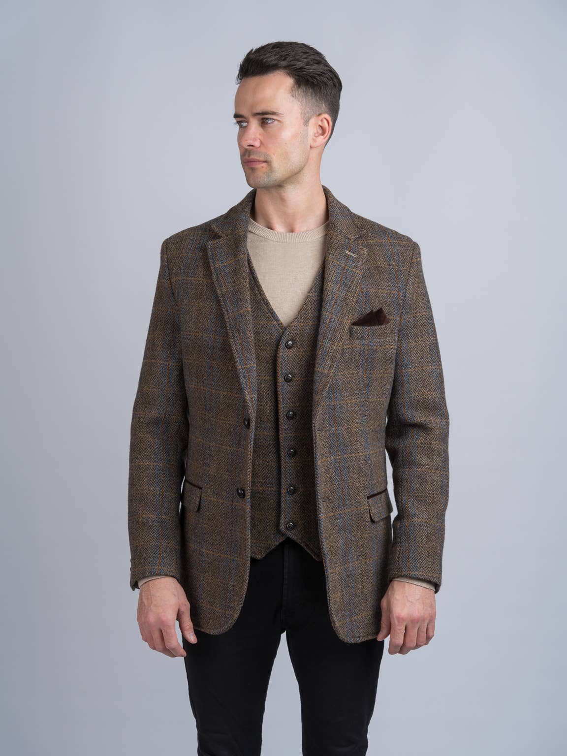 Horse Brown Hunting Tweed Jacket with Moleskin Trim for wholesale on Faire1