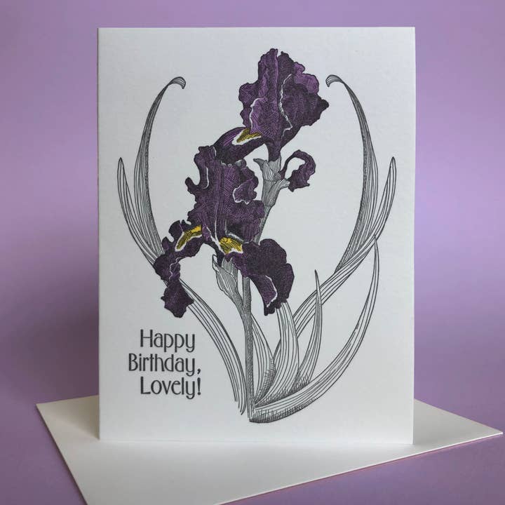 Iris Birthday and Blank Note Card for wholesale by Painted Tongue Press
