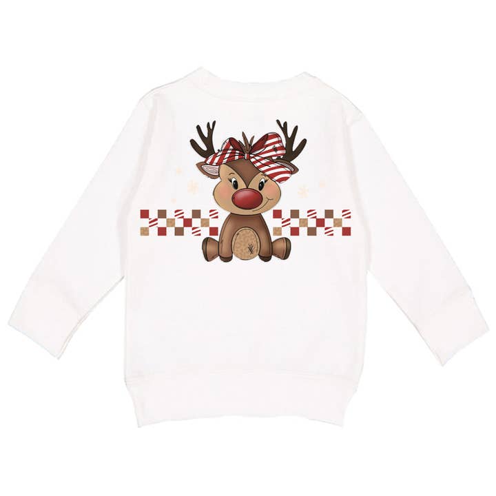 Girly Reindeer Crew Sweatshirt, White (Toddler, Youth, Adult) for wholesale by Micro Me