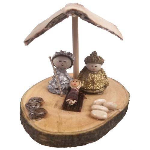 Eucalyptus Hut Nativity w/ Wood Base for wholesale by One World Projects