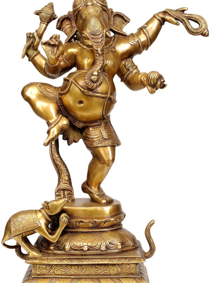 Ganesha dansant de 19 po en laiton | Fabriqué à la main | Fabriqué en Inde pour la vente par Exotic India Art