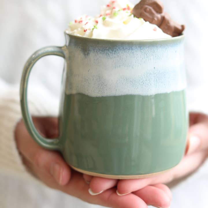 Sage Green Coffee Mugs | Handmade Mugs | Stoneware Mugs for wholesale by Glosters Pottery