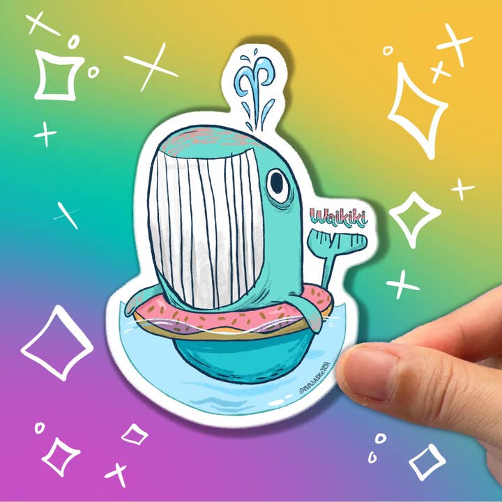 Smiling Whale in Donut Tube Sticker for wholesale by Ninja Sketch