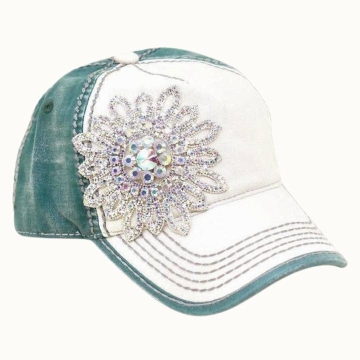Olive & Pique - Wholesale Baseball Cap - Women's - Sunflower Bejeweled Glitz Two-Toned Cap, Adjustable