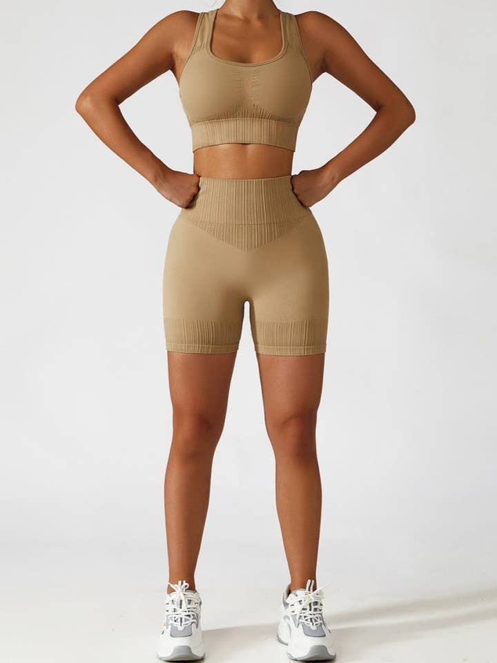 Active by Anna-Kaci – wholesale Activewear set – Women′s – Racerback Sports Bra & Sculpting High Waist Shorts Set19