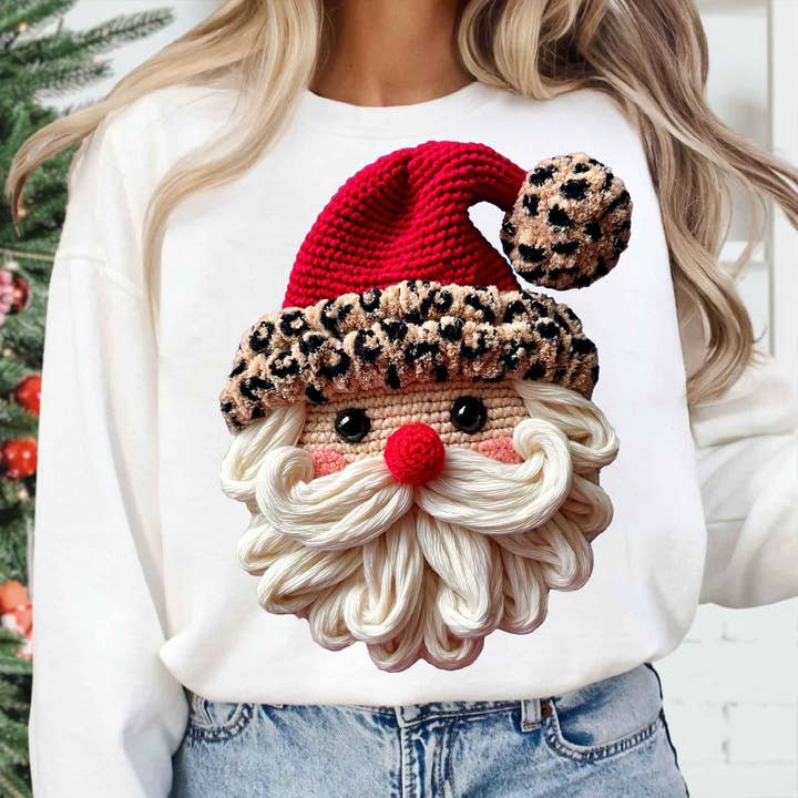 DLT Ecommerce - Wholesale T-Shirt (Graphic) - Women's - Santa Claus Head in Leopard Hat Shirt, Xmas Santa Sweater6