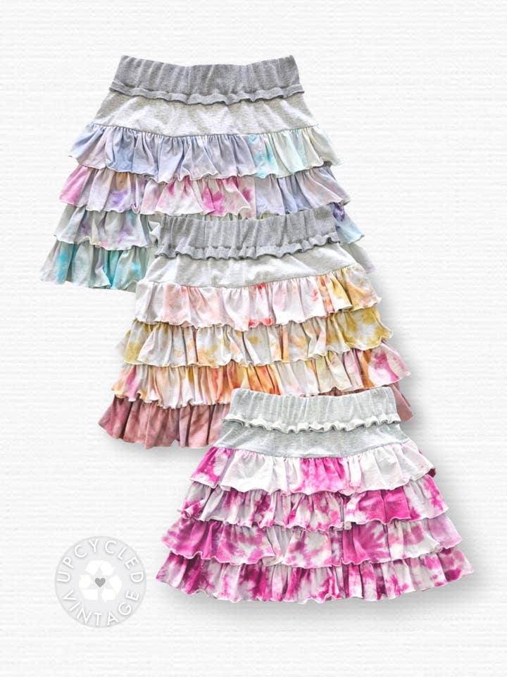 Tie Dye rok met ruches voor wholesale door GOAT Vintage
