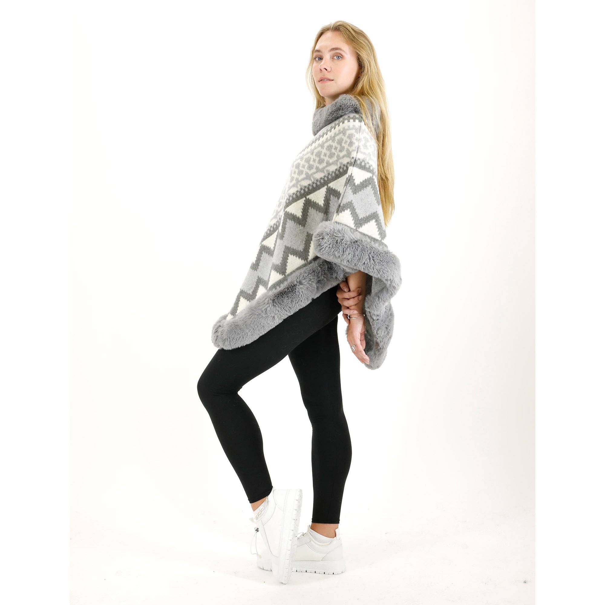 ASSORTED Zig Zag Pattern Faux Fur Poncho P4030 (12PC) for wholesale on Faire13