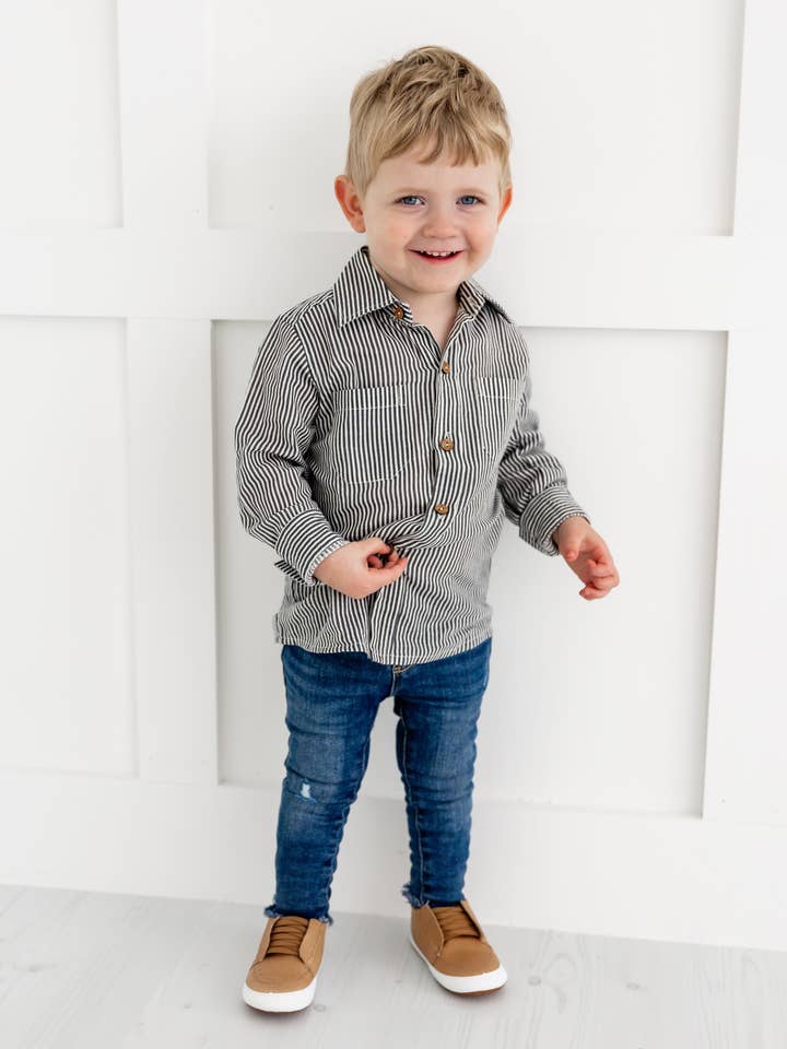 Yo Baby – wholesale Skjortor – Barn – Grårandiga tryckta pojkskjortor4