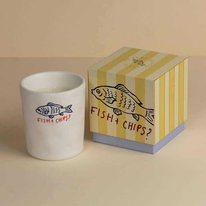 St Ives Beach Club: Fish & Chips Candle - Tomato Leaf for wholesale by Zesty Lemons