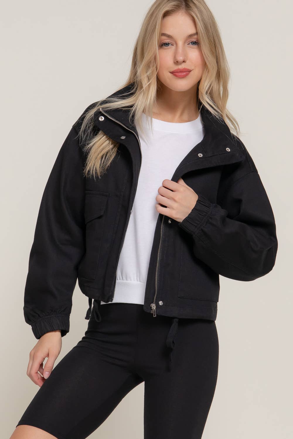 Active Basic | Active USA – wholesale Jacket – Women's – Long Sleeve High Neck Zip Up Short Twill Jacket4