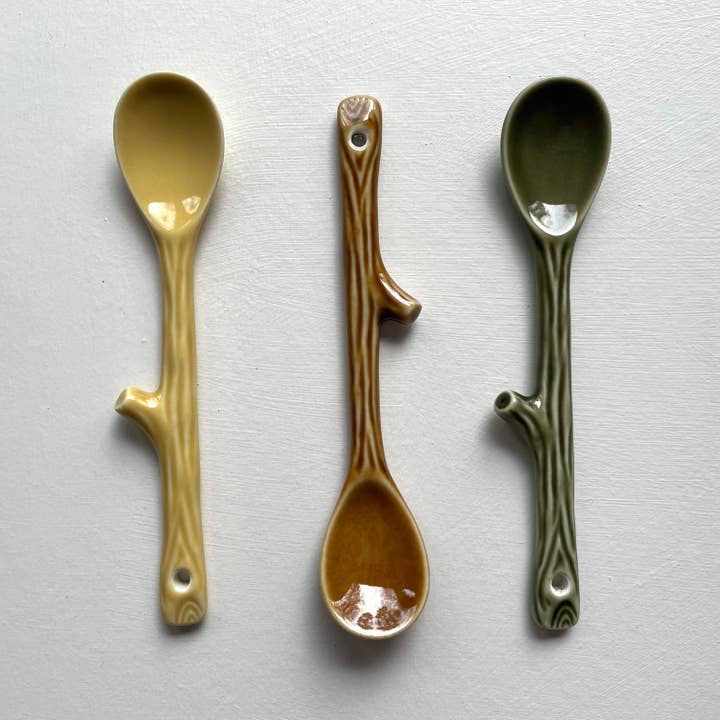 fort & field - Wholesale Table Spoon (Cutlery) - Twig shape small handmade pottery Japanese coffee tea spoon