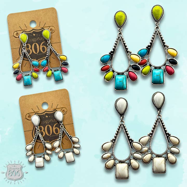 Decorative stone chandelier earring for wholesale by Pink Panache Brands