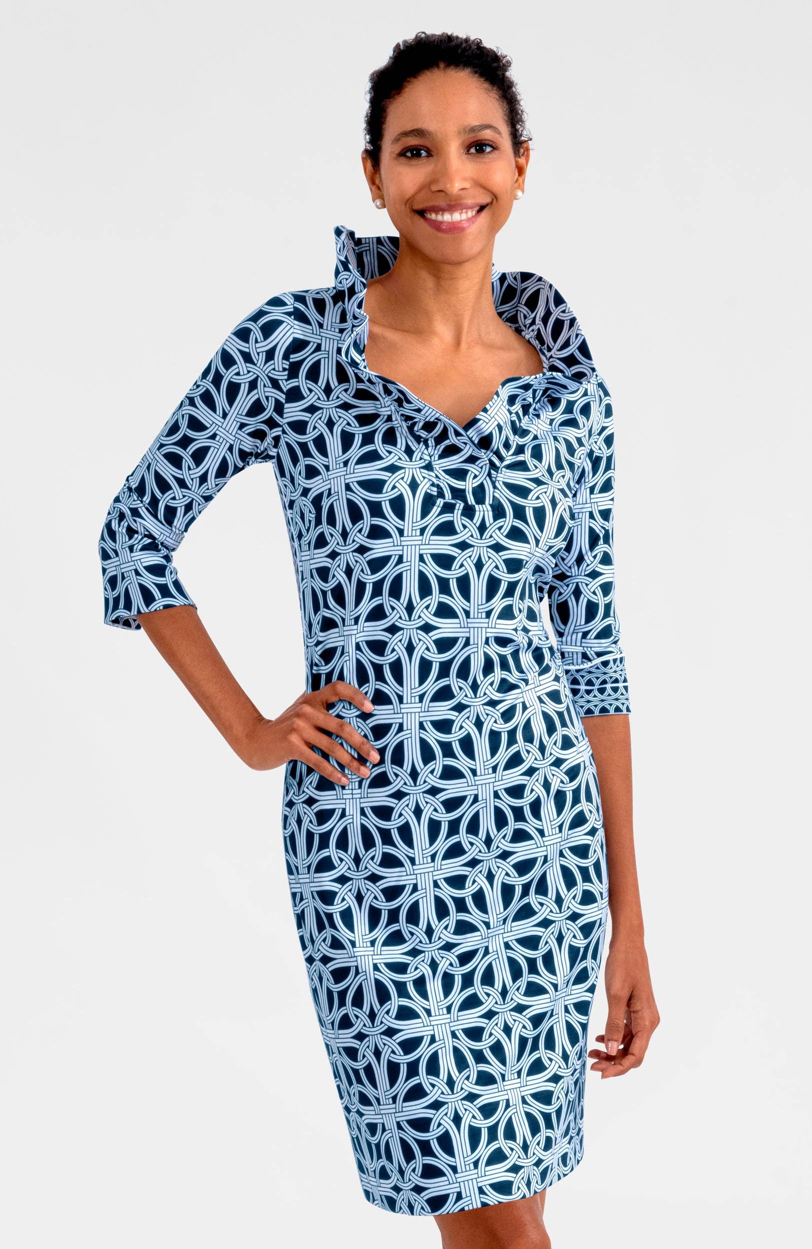 Gretchen Scott LLC - Wholesale Dress - Women's - Jersey Ruffneck Dress - Ring Toss7